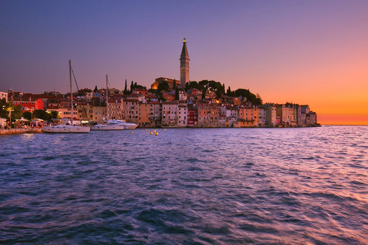 Rovinj old town and the Adriatic at sunset